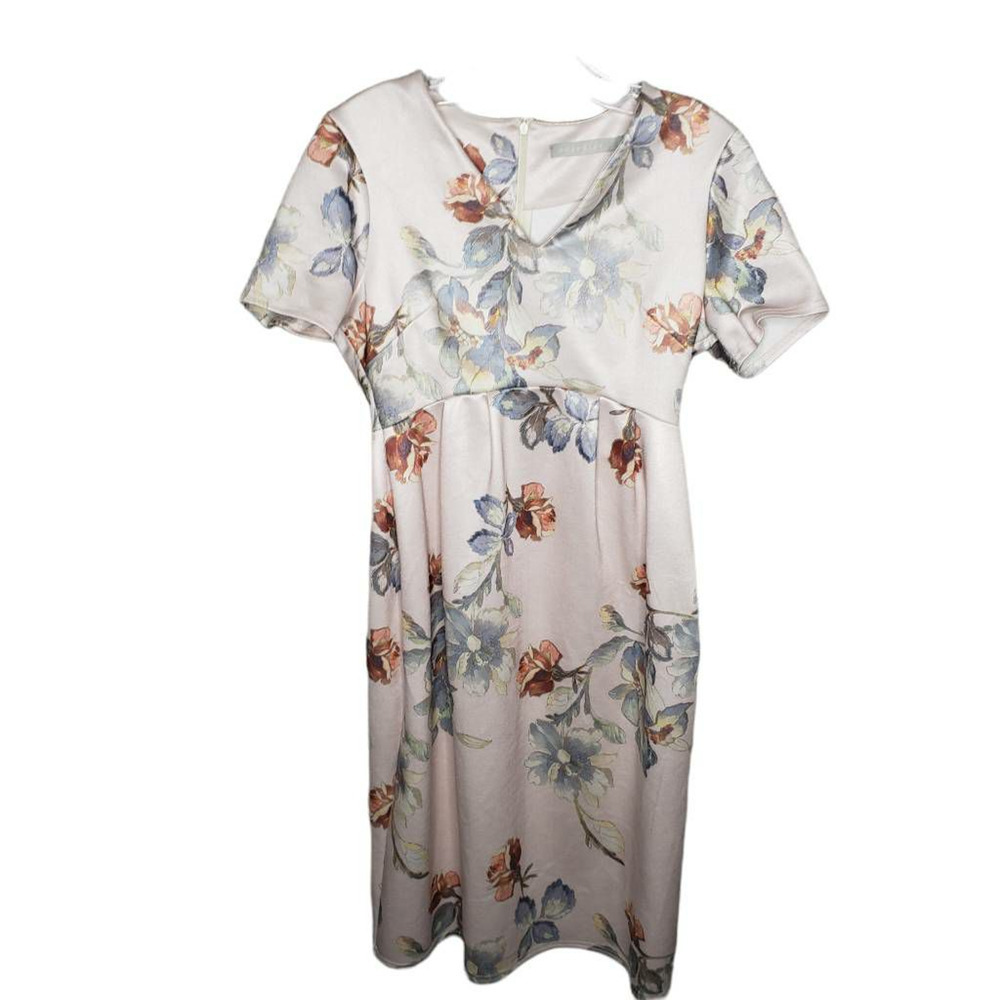 Hope & Ivy Womens Fit Flare Dress Pink Blue Floral Short Sleeve V Neck sz 6